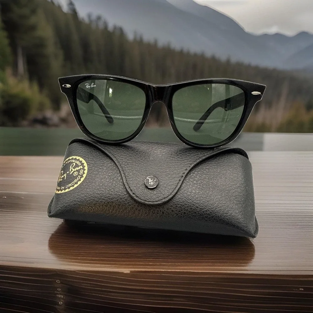 Ray-Ban Wayfarer RB2140 Authentic Vintage Black Frame/Green Lens-etched 